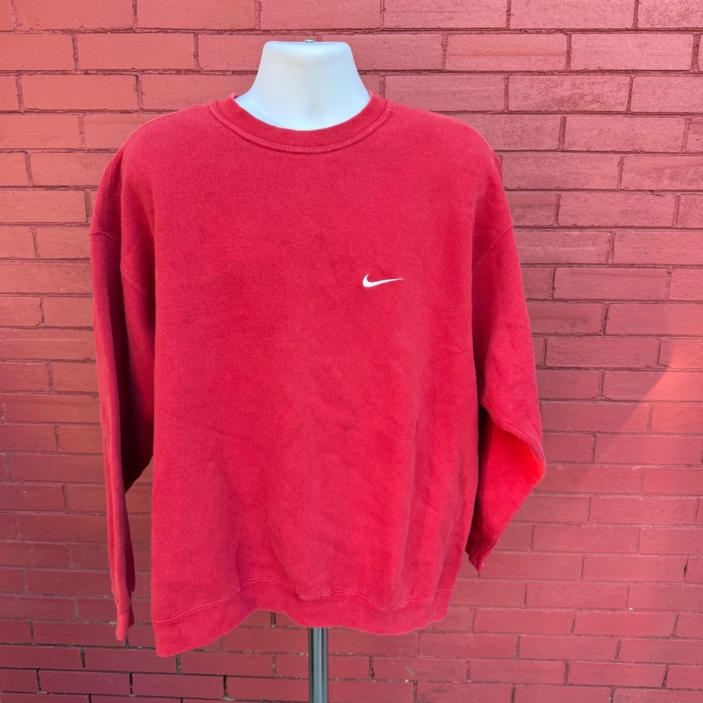 Vtg 90s Nike Red Crewneck Sweatshirt Small Swoosh Logo Mens XL Made in USA